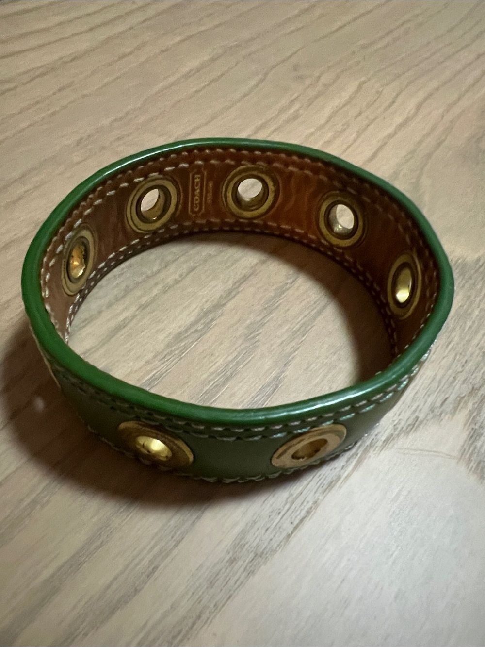 Coach Green Leather Bracelet with Gold Hardware